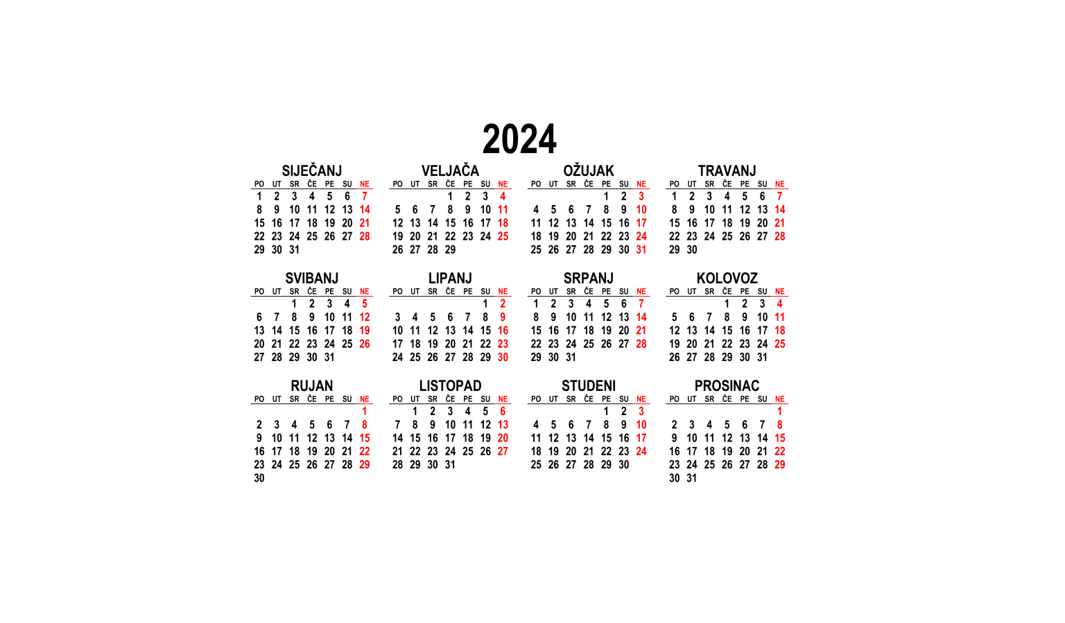 Nonworking days in Croatia 2024